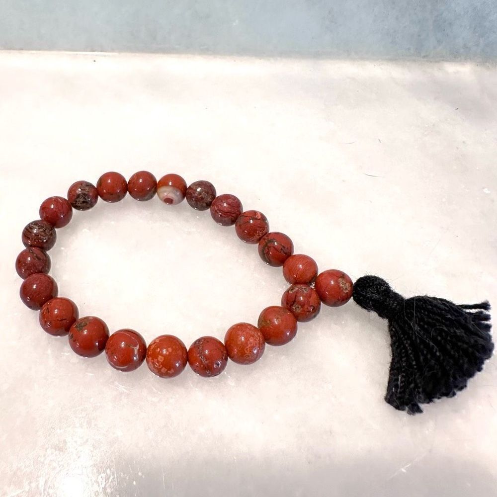NWOT Handmade Genuine Semi Precious Jasper Gemstone Stretch Tassel Beaded Bracel